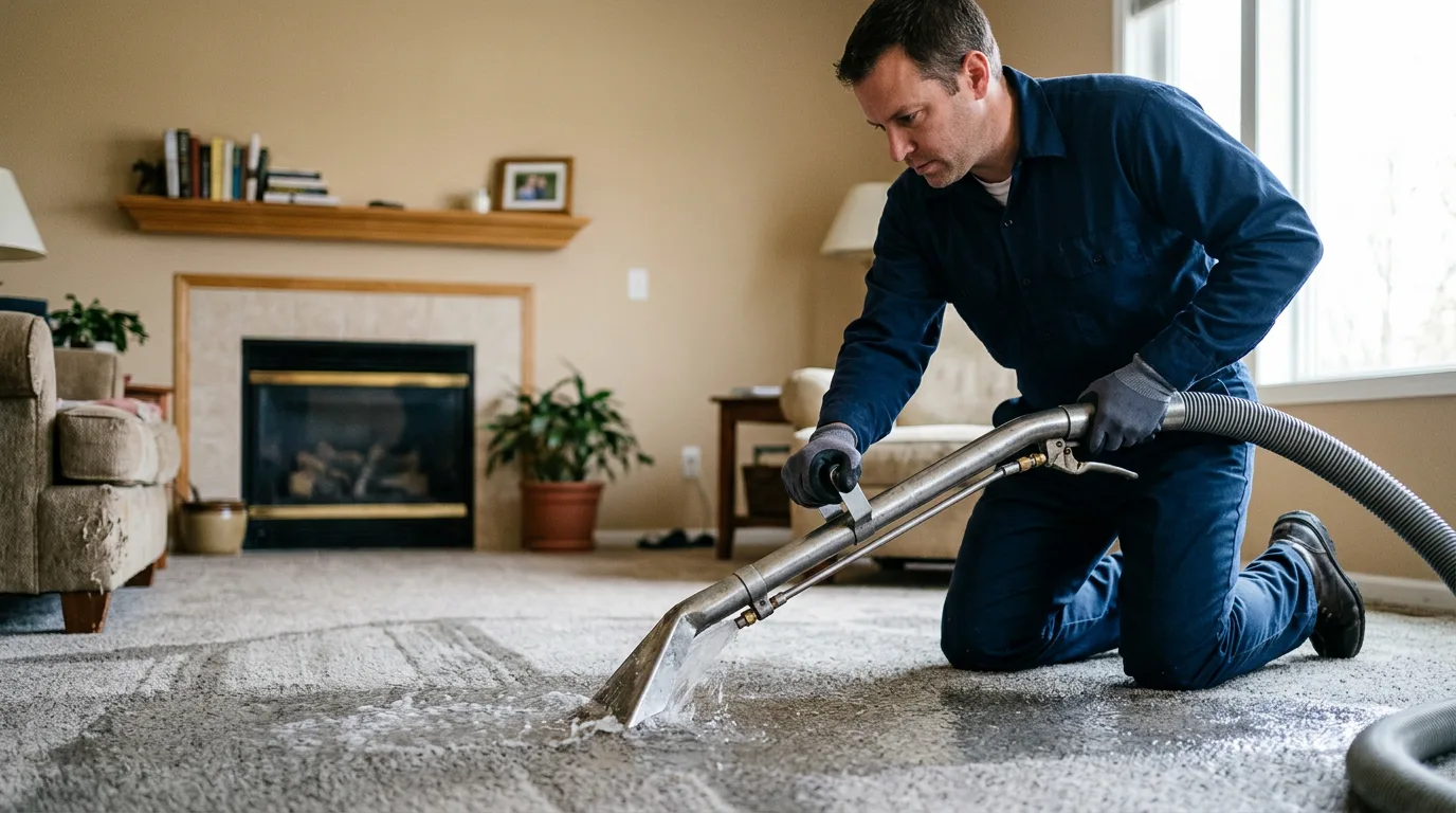 Water damage restoration technician working near Kincaid, IL